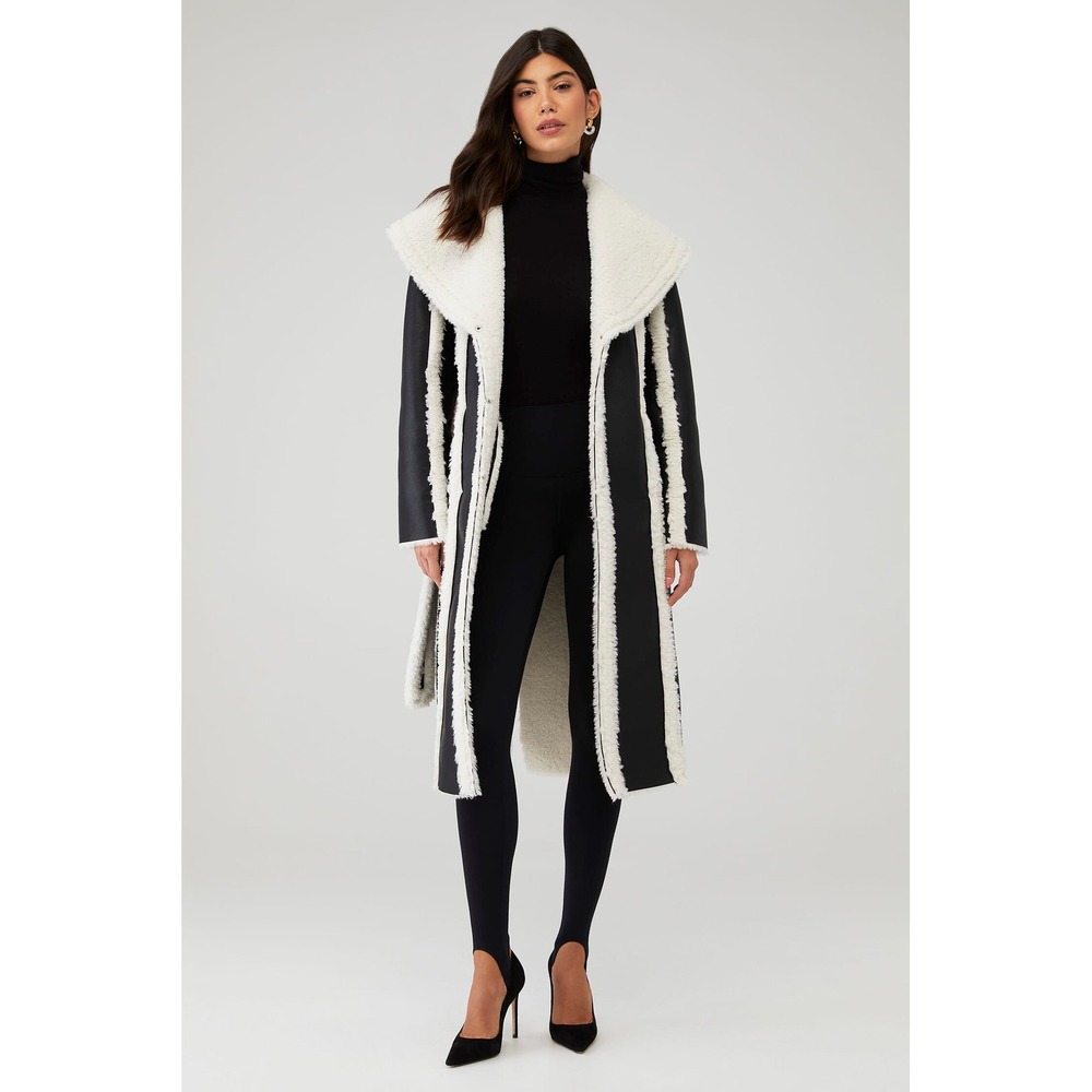 Etre Aime x Unreal Fur Black Vegan Leather Shearling Trim‎ Trench Coat Small